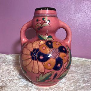 Gorgeous Antique Gouda Style Japanese Vase Urn Dark Pink 1930s Made in Japan EUC
